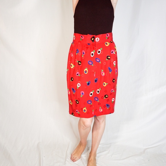 UNGARO TER EMANUEL Red Abstract Floral Skirt - Picture 5 of 6